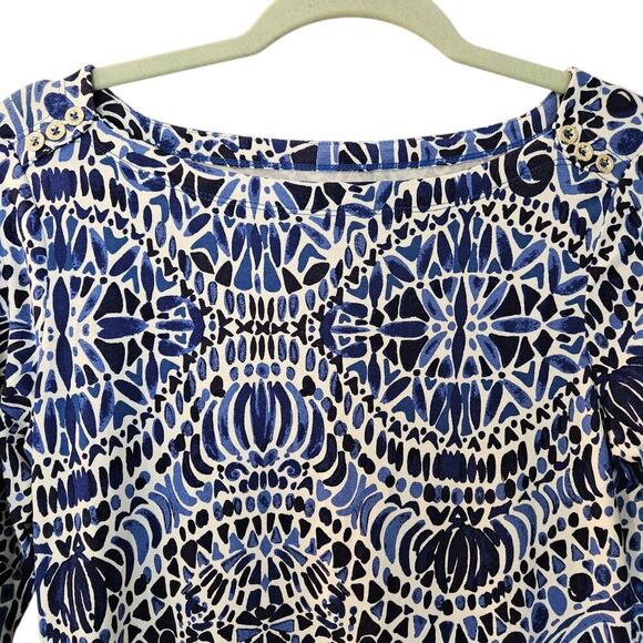 Lilly Pulitzer Sophie Dress Taverna Tile UPF 50+ 3/4 Sleeve Blue & White Small - Picture 5 of 14